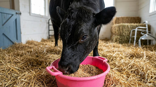 Theodore the cow enjoying a snack